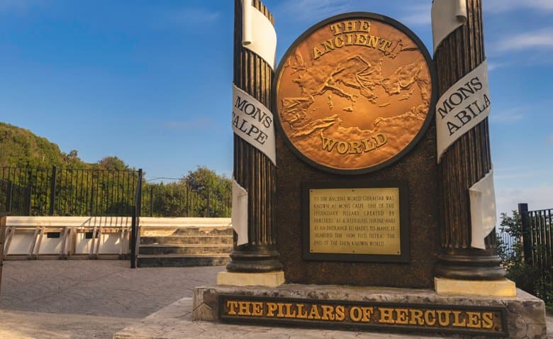 Monument marking the Pillars of Hercules on the Gibraltar coastline